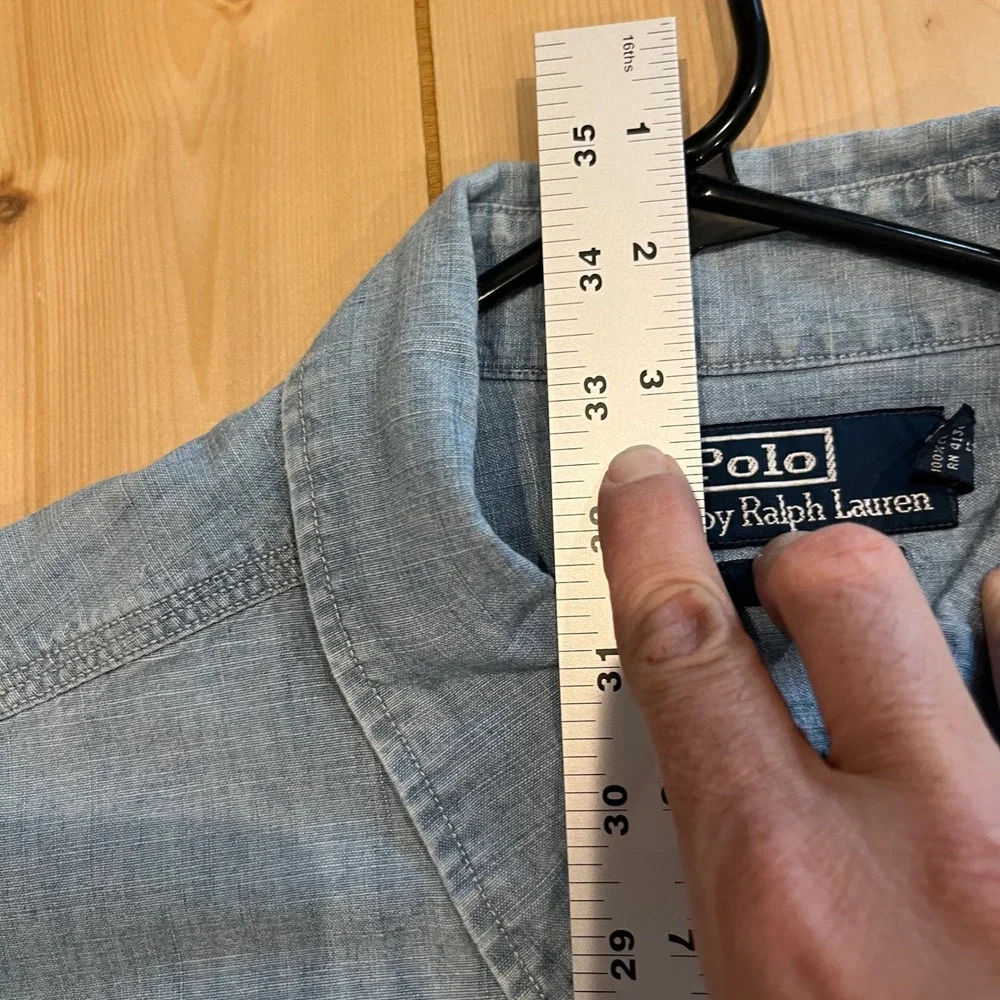 Vtg 90s Polo Ralph Lauren Men Matlock Light Blue Chambray Shirt XXL casual EUC - Picture 6 of 7